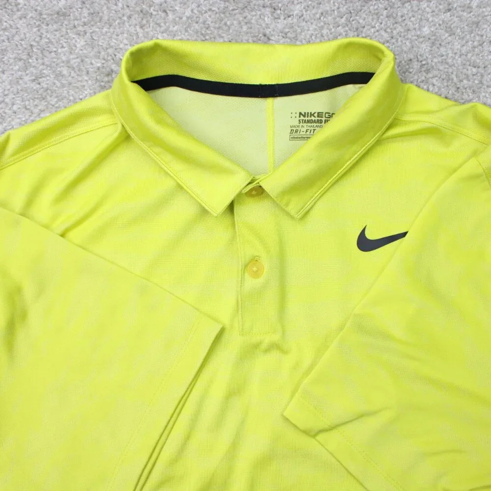 Nike Golf Polo Mens XL Yellow Icon‎ Jacquard Camo Standard Fit Dri-Fit S/S